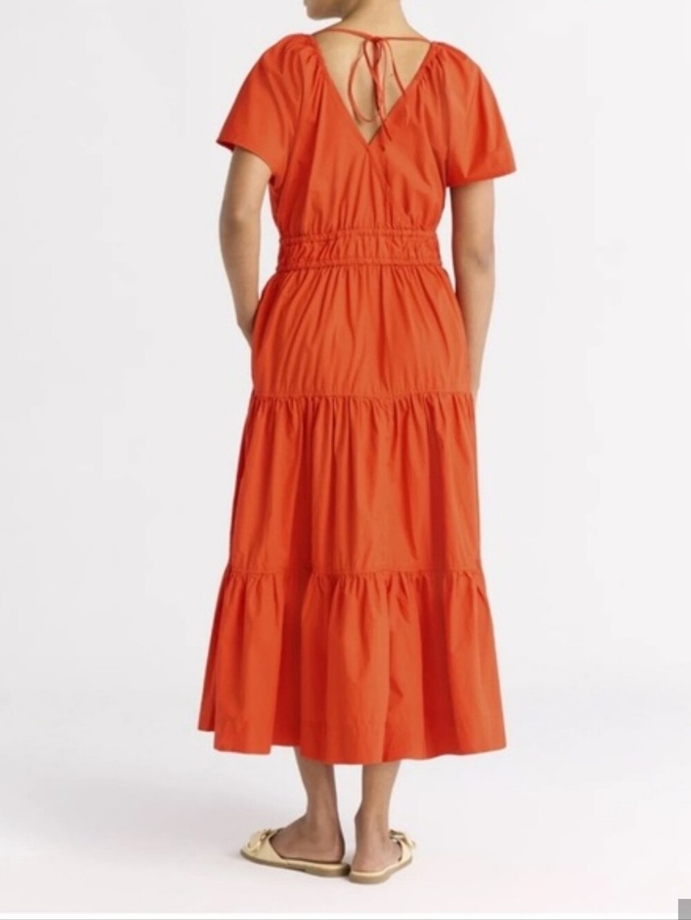 Free Assembly-100% cotton-Maxi Tiered Dress-Orange/Red-Size Medium - Picture 2 of 7